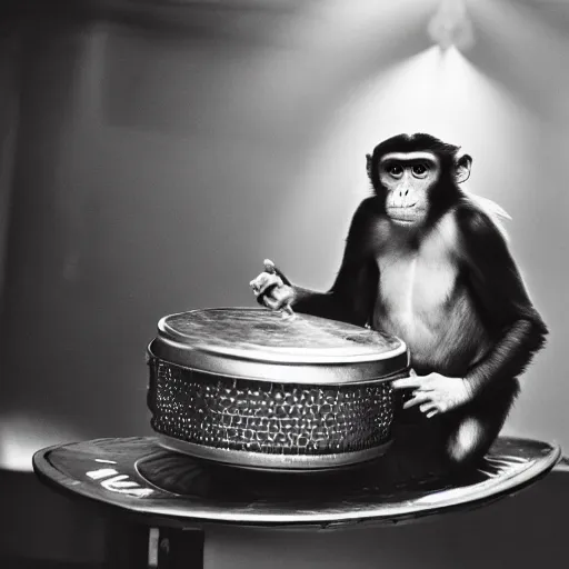 Image similar to monkey playing a handpan in a jazz club