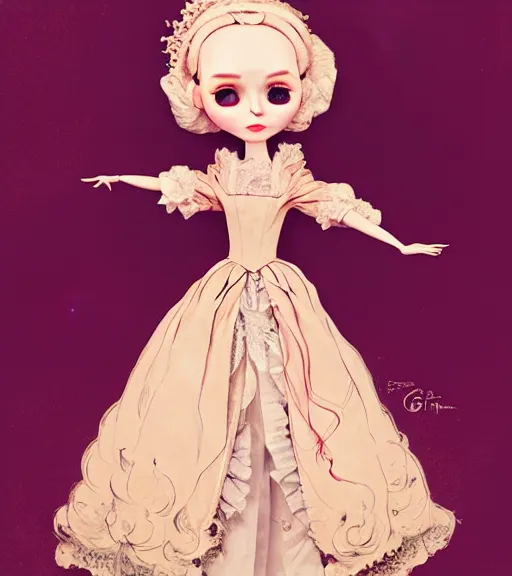 Image similar to portrait of a blythe doll in baroque dress design inspired by flower for fantasy world queen by atey ghailan, by greg rutkowski, by greg tocchini, by james gilleard, by joe fenton, by kaethe butcher, dynamic lighting