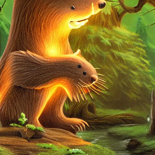 Image similar to a very angry beaver, magical woodland setting, fancy lighting