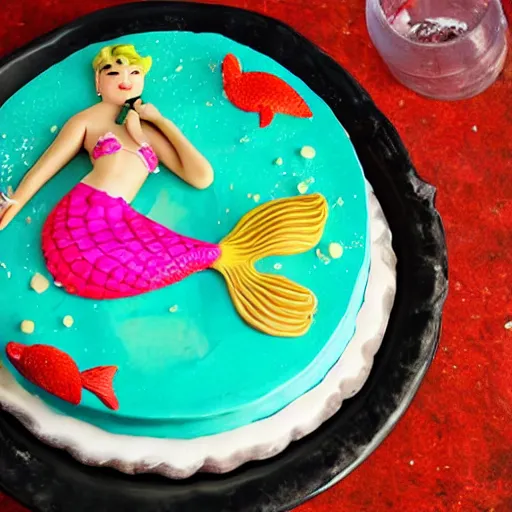 Image similar to mermaid cake, advertisement, food photography,