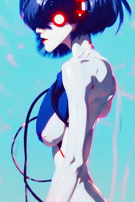 Image similar to a ultradetailed beautiful panting of rei ayanami, by conrad roset, greg rutkowski and makoto shinkai, trending on artstation