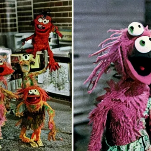 Image similar to zombie fraggle rock muppets, family photo of zombie muppets, dawn of the dead ( 1 9 7 8 ), photo from the 7 0 s