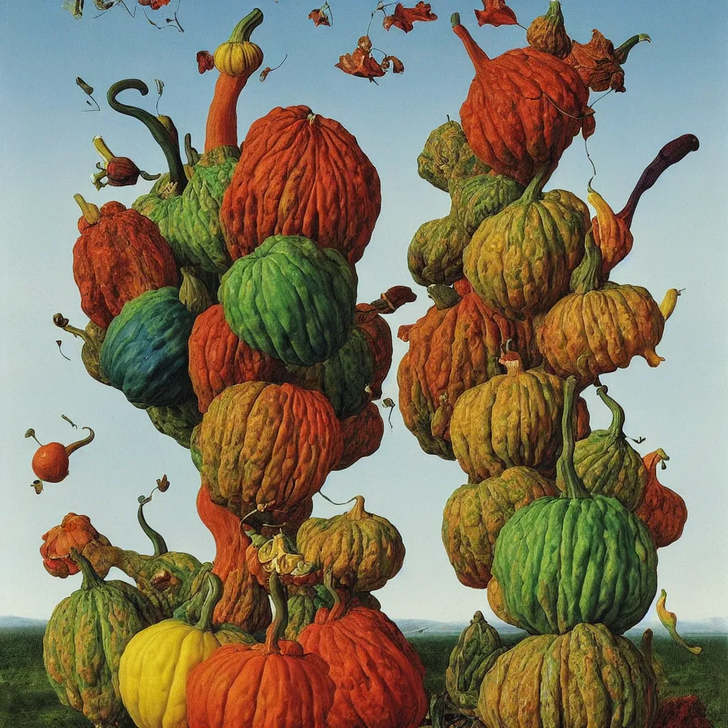 Prompt: a single! colorful! towering gourd fungus clear empty sky, a high contrast!! ultradetailed photorealistic painting by jan van eyck, audubon, rene magritte, agnes pelton, max ernst, walton ford, andreas achenbach, ernst haeckel, hard lighting, masterpiece