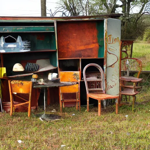 Prompt: furniture on the side of the road,