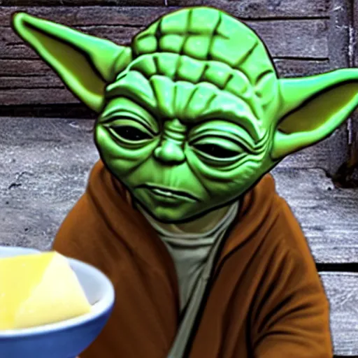 Prompt: yoda eating cheese