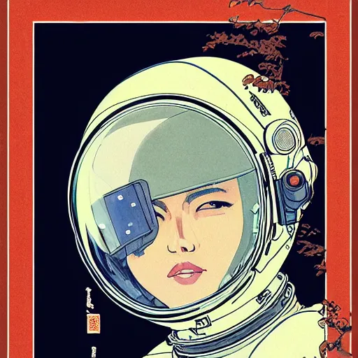 Image similar to portrait of female astronaut painted in miyazaki color style drawn by katsuhiro otomo and takato yamamoto, high detail, intricate linework, sharp, smooth face, china doll face, high detail, manga and anime