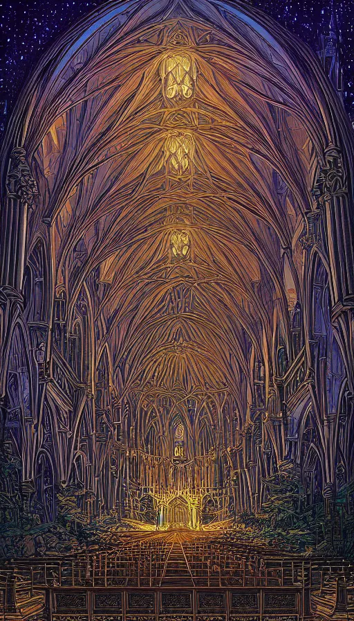 Prompt: The cathedral of endless dreams, Dan Mumford, da vinci