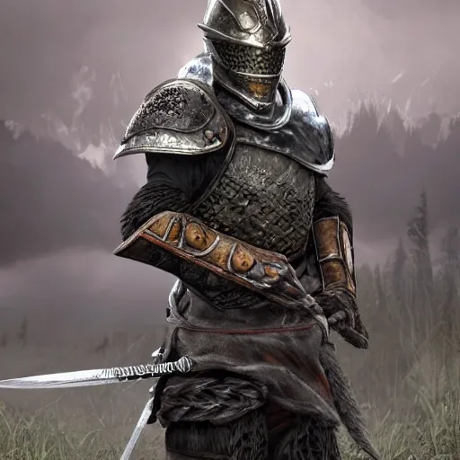 Image similar to hyper realistic photography of a skyrim medieval warrior wearing a heavy steel armor portrait