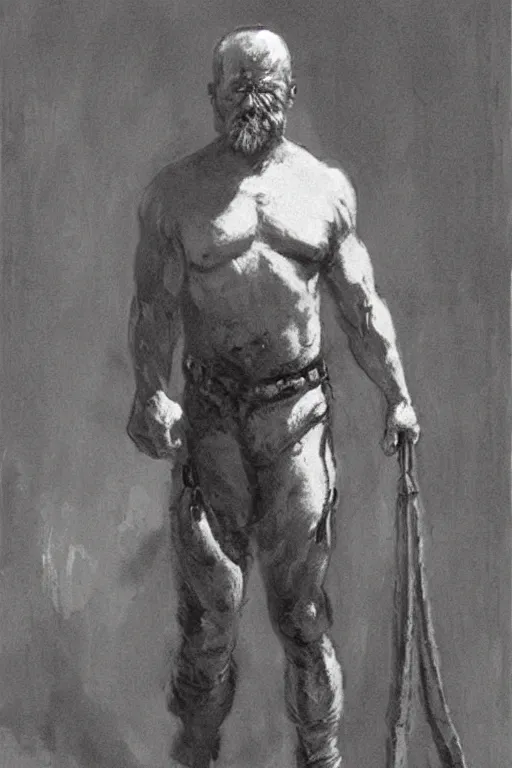 Prompt: Vernon. Old west circus strongman. concept art by James Gurney.