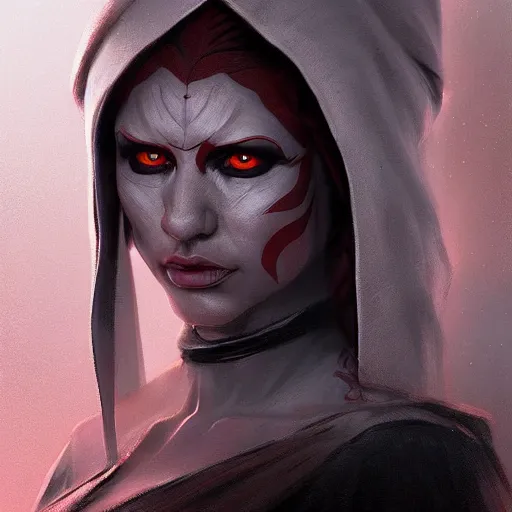 Image similar to portrait of a Darth Talon by Greg Rutkowski, she is about 20 years old, wearing white robes, Star Wars Expanded Universe, highly detailed portrait, digital painting, artstation, concept art, smooth, sharp foccus ilustration, Artstation HQ