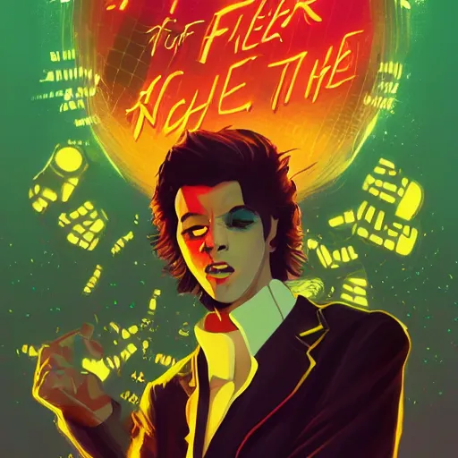 Prompt: a fever of the night, a grime tale of the night fever, disco club of the occult, digital painting, artstation, ristan eaton, victo ngai, artgerm, rhads, ross draws, anime styled