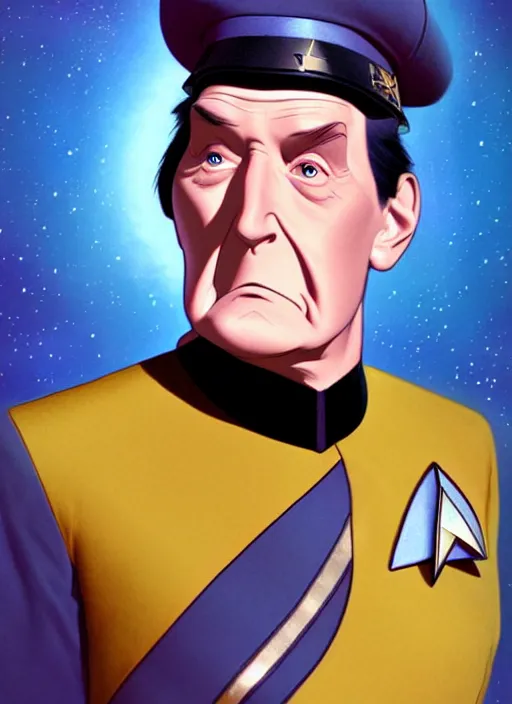 Image similar to cute star trek officer tommy cooper, natural lighting, path traced, highly detailed, high quality, digital painting, by don bluth and ross tran and studio ghibli and alphonse mucha, artgerm