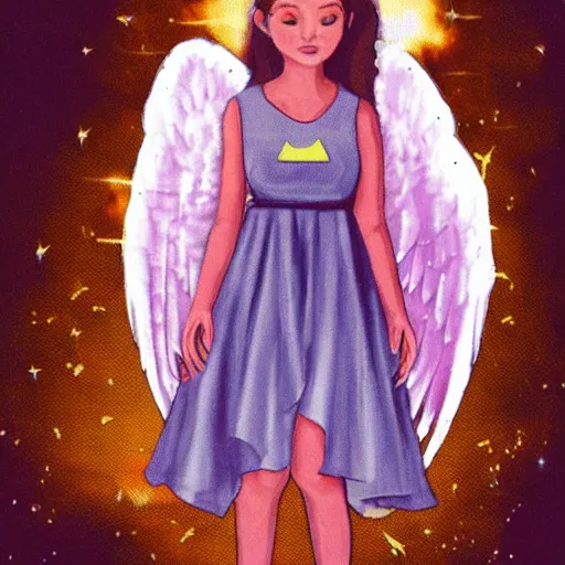 Image similar to an angel in teen clothes, fusing in the middle