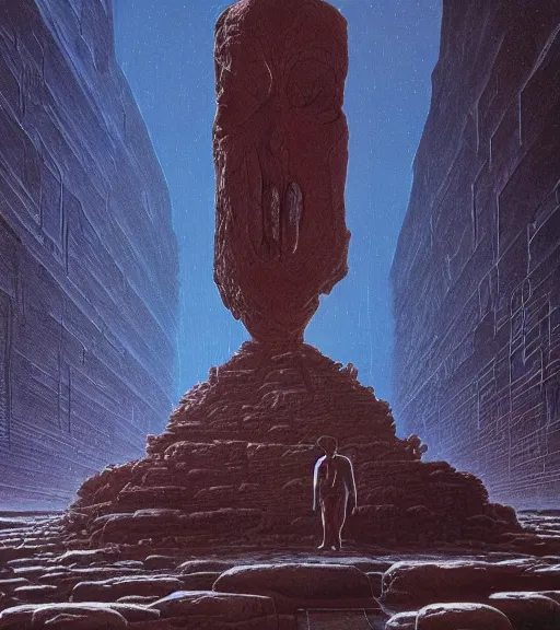 Prompt: portrait of a monumentally sized human figure with a face, vantablack cloth technology, night, rusty shapes, biotechnology, dariusz zawadzki, tim hildebrandt, wayne barlow, bruce pennington, larry elmore, oil on canvas, deep depth field, masterpiece, cinematic composition, hyperdetailed, hd, hdr