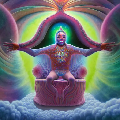 Image similar to obatala the cosmic god sitting in a cabana made of nebula clouds, by Adi granov and afarin sajedi and amanda sage and evgeni gordiets and Agostino Arrivabene in a psychedelic portrait style, ultrarealistic matte painting, volumetric lighting, fractal, extremely symmetrical, highly detailed face, orisha, 8k, hd