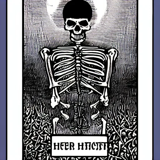 Image similar to a tarot card of a skeleton author, hyperdetailed