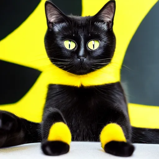 Image similar to Black cat on a yellow solid background. Pixar Style