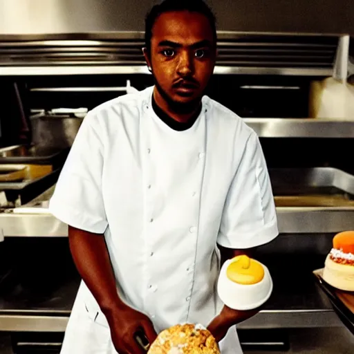 Prompt: “an award winning symmetrical photograph of an action figure doll of Kendrick Lamar working as a pastry chef”