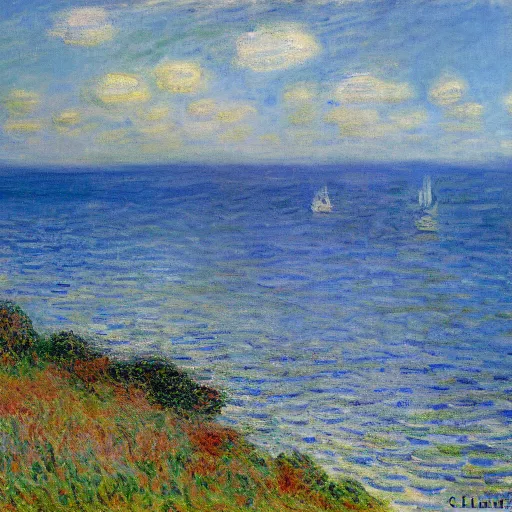 Image similar to a coastal landscape painted by claude monet