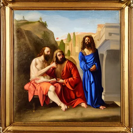 Image similar to 1 8 th oil panting of a jesus coupling with maria maddalena