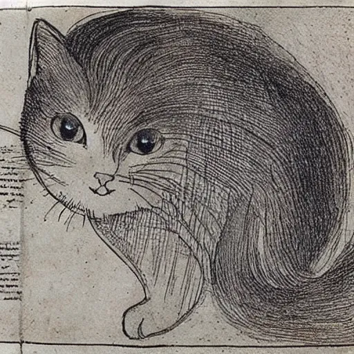 Image similar to da vinci ’ s sketchbook, showing the detailed design of cats,