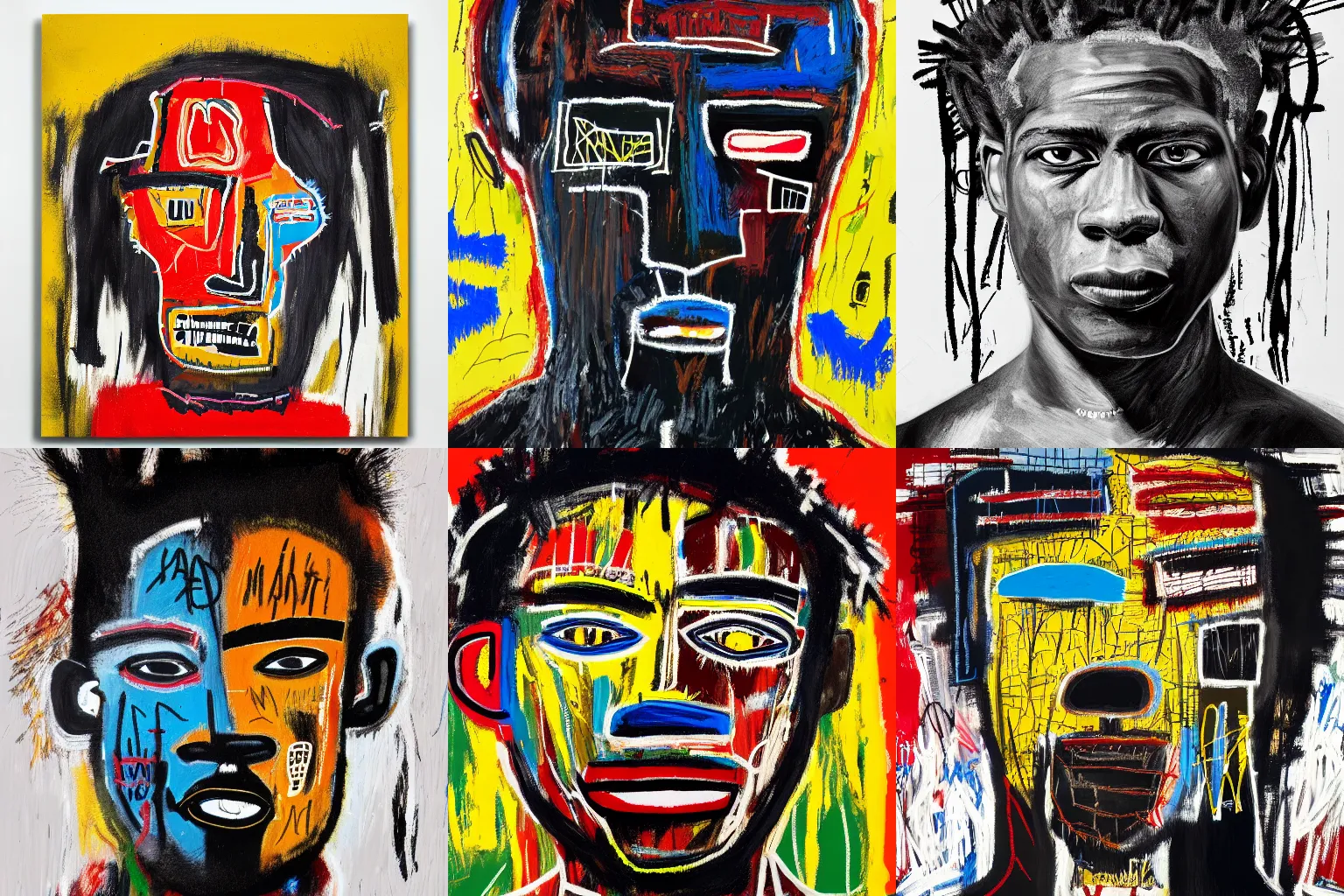 Image similar to extremely highly detailed hi-res majestic head and shoulders painting of a strong black african man by jean-michel basquiat, , 4k insanely detailed and intricate