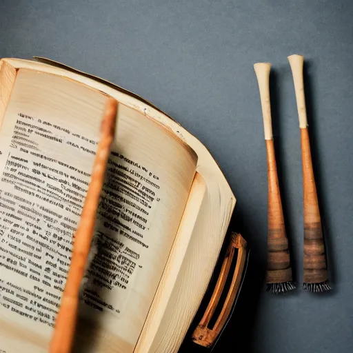 Image similar to studio photography of book with drum sticks, DLSR Photograph