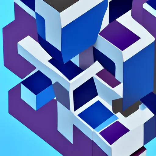 Image similar to a painting of a blue and purple abstract scene, a cubist painting by erno rubik, trending on behance, crystal cubism, isometric, rendered in cinema 4 d, behance hd