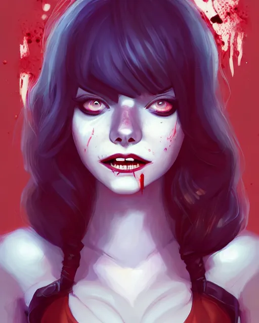 Prompt: a portrait of a beautiful full body Emma Stone vampire sharp teeth open mouth, covered in blood, art by lois van baarle and loish and ross tran and rossdraws and sam yang and samdoesarts and artgerm, digital art, highly detailed, intricate, sharp focus, Trending on Artstation HQ, deviantart, unreal engine 5, 4K UHD image