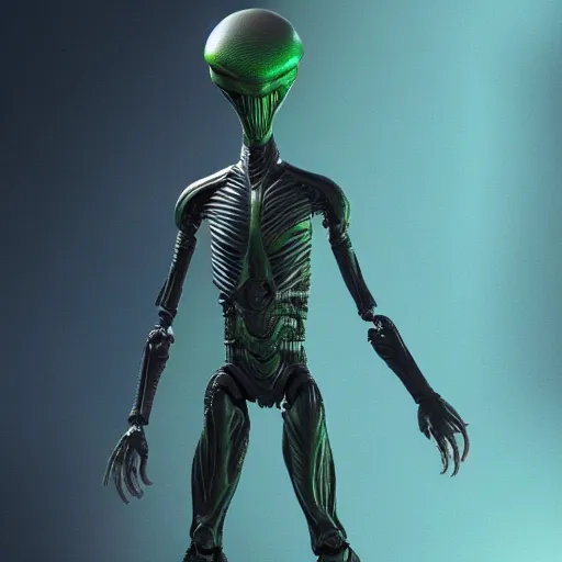 Prompt: alien action figure, octane render, highly detailed, intricate, ue 5, stage lighting, green lighting