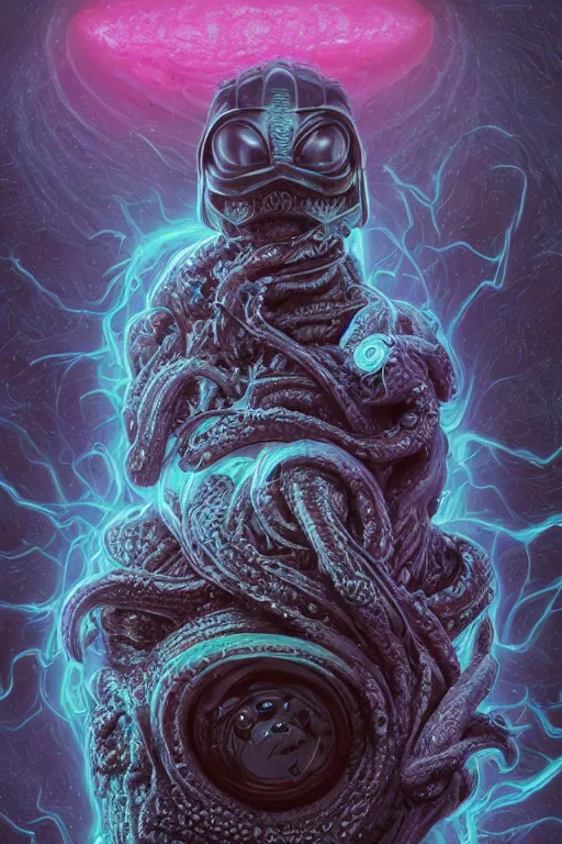 Prompt: rick and morty fused with lovecraft and vader helmet predator tentacle beard, realistic portrait, high details, intricate details, by vincent di fate, artgerm julie bell beeple, 90s, Smooth gradients, octane render, 8k, volumetric lightning, photo, High contrast, duo tone, depth of field, very coherent symmetrical artwork