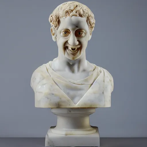 Prompt: a marble bust with the face on fire and melting