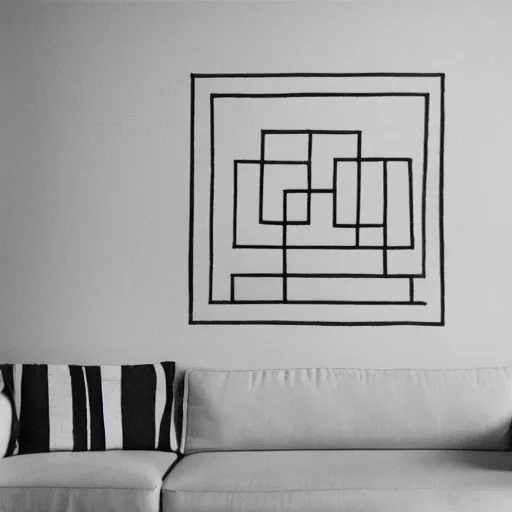 Image similar to a pencil drawing on a white living room wall style of sol lewitt modern architecture realistic