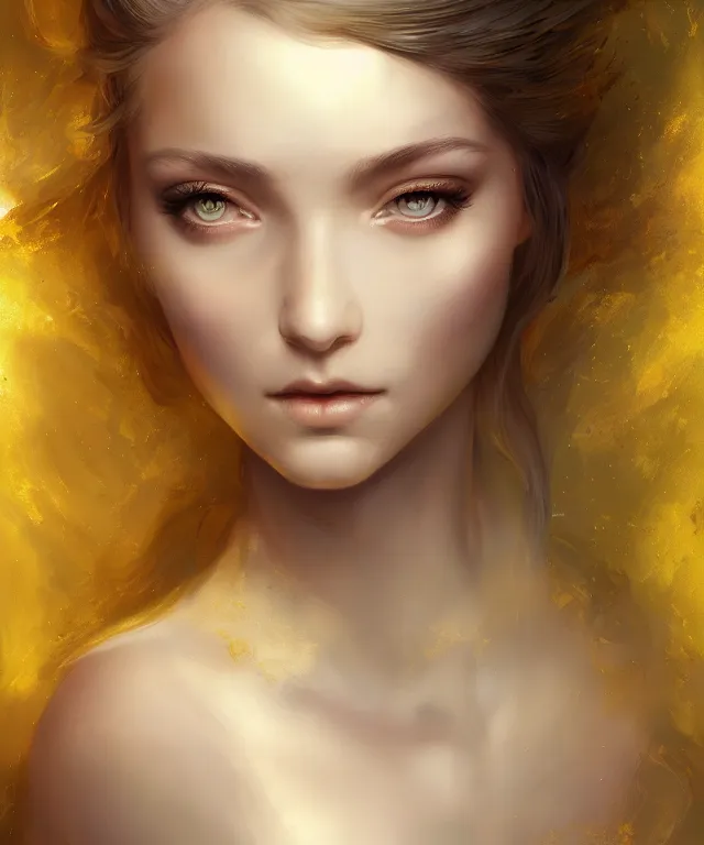 Prompt: angel by charlie bowater and titian and artgerm, full - body portrait, intricate, face, forest, elegant, yellow mist, symmetrical eyes, bombshell, beautiful, highly detailed, dramatic lighting, sharp focus, trending on artstation, artstationhd, artstationhq, unreal engine, 4 k, 8 k