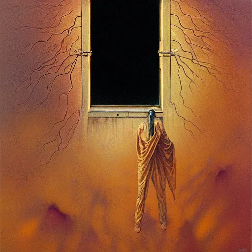 Prompt: Existential cosmic despair, screaming and crying, window into the hopeless soul, by Gerald Brom and Zdzisław Beksiński