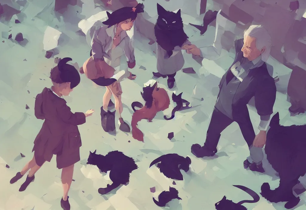 Image similar to joe biden shake hand of girl with cat ears, epic debates, presidental elections candidates, cnn, fox news, fantasy, by atey ghailan, by greg rutkowski, by greg tocchini, by james gilleard, by joe gb fenton, dynamic lighting, gradient light green, brown, blonde cream, salad and white colors in scheme, grunge aesthetic