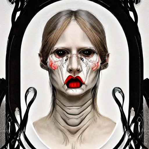 Image similar to hyperrealistic detailed crerpy artnouveau style scary portraits of layers of fear