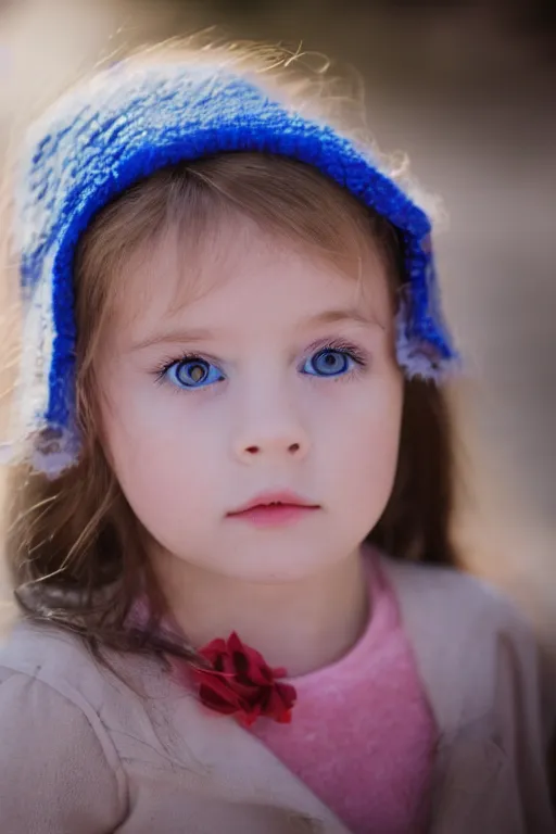 Image similar to canon, 30mm, bokeh, photograph of a little girl with blue eyes