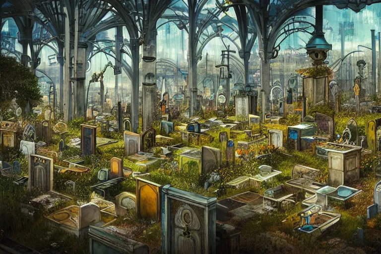 Image similar to elegance futuristic watery favela graveyard honeybee hive, art nouveau environment, industrial factory, award winning art, epic dreamlike fantasy landscape, ultra realistic,