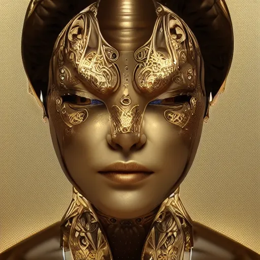 Prompt: an intricate, detailed face of an android, golden skin with water drops on it, unreal engine, trending on artstation, art nouveau