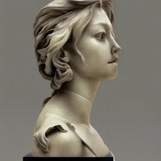 Prompt: beautiful lifelike award winning marble statue bust of iwakura lain trending on art station artgerm greg rutkowski alphonse mucha museum quality cinematic atmospheric
