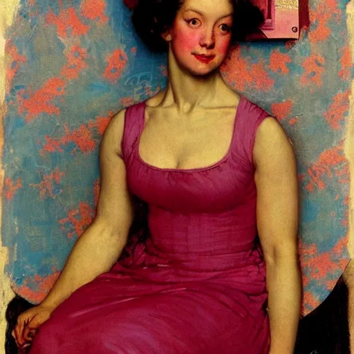 Prompt: portrait of a blue and pink queen, by norman rockwell