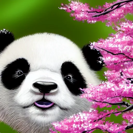 Image similar to cute fluffy baby panda cub sitting under a pink cherry blossom tree japanese landscape detailed painting 4K