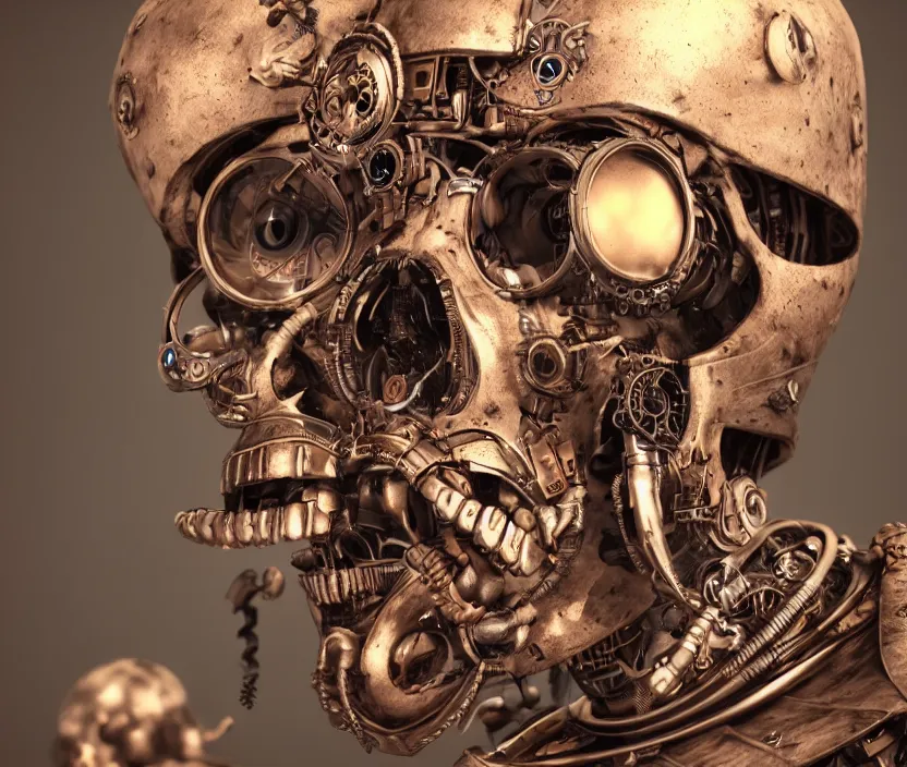 Image similar to steampunk cyborg skull, unreal engine, arstation trending, highly detailed, 8 k