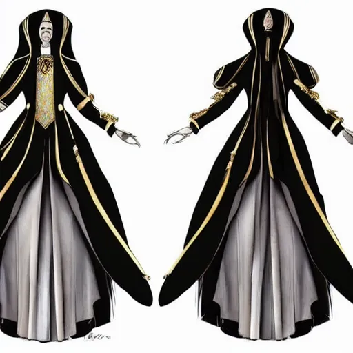 Prompt: female dark character design inspired by venice carnival and nun outfit, concept art, smooth