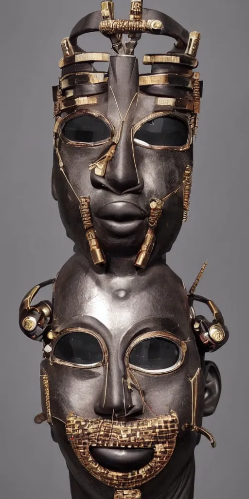 Image similar to a beautiful cyborg made of african ceremonial maske