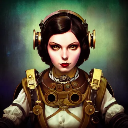 Image similar to lofi instagram bioshock steampunk portrait, digital art, Pixar style, by Tristan Eaton Stanley Artgerm and Tom Bagshaw.