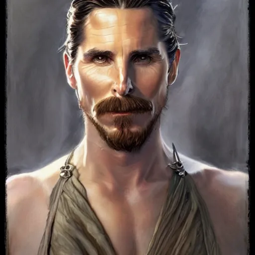 Image similar to Christian Bale as a Fantasy D&D character, clean shaved, portrait art by Donato Giancola and James Gurney, digital art, trending on artstation