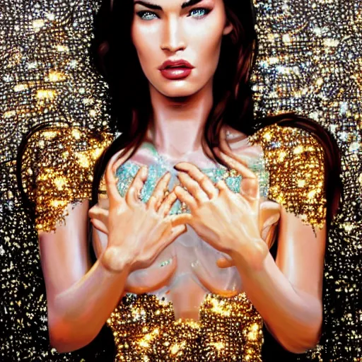 Image similar to a megan fox robot growing neurons all across its shiny metal shell, romanticism portrait