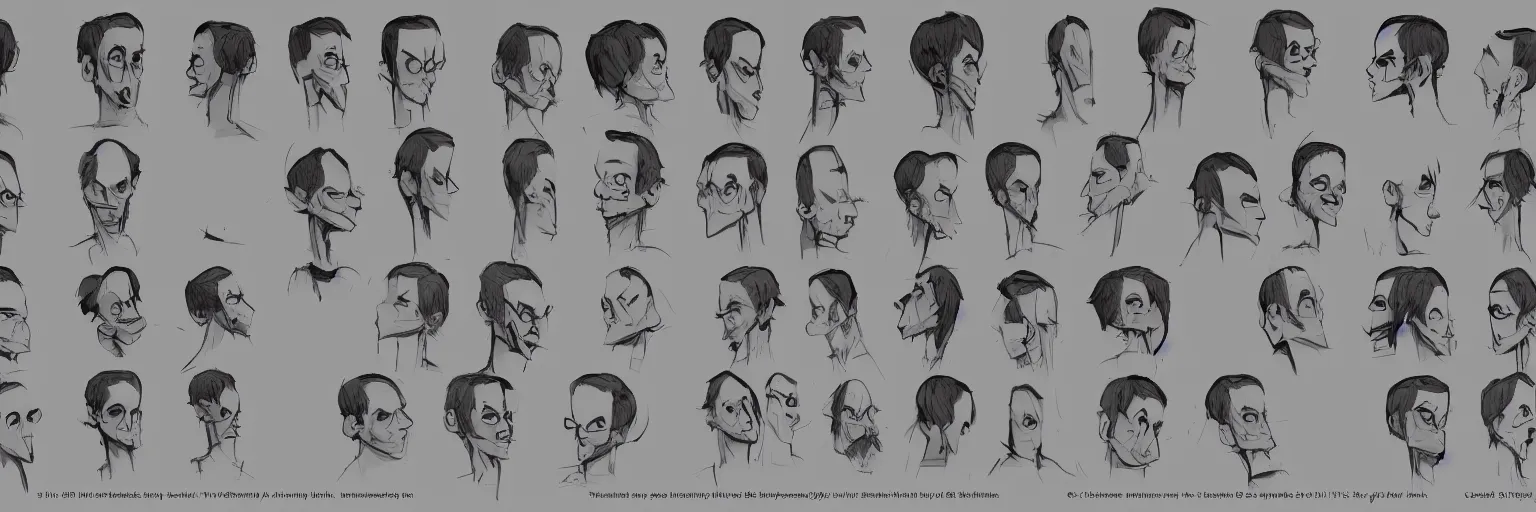 Image similar to character face study of skinny snorexic todd solondz, clear faces, emotional, character sheet, fine details, concept design, contrast, kim jung gi, pixar and da vinci, trending on artstation, 8 k, full body and head, turnaround, front view, back view, ultra wide angle